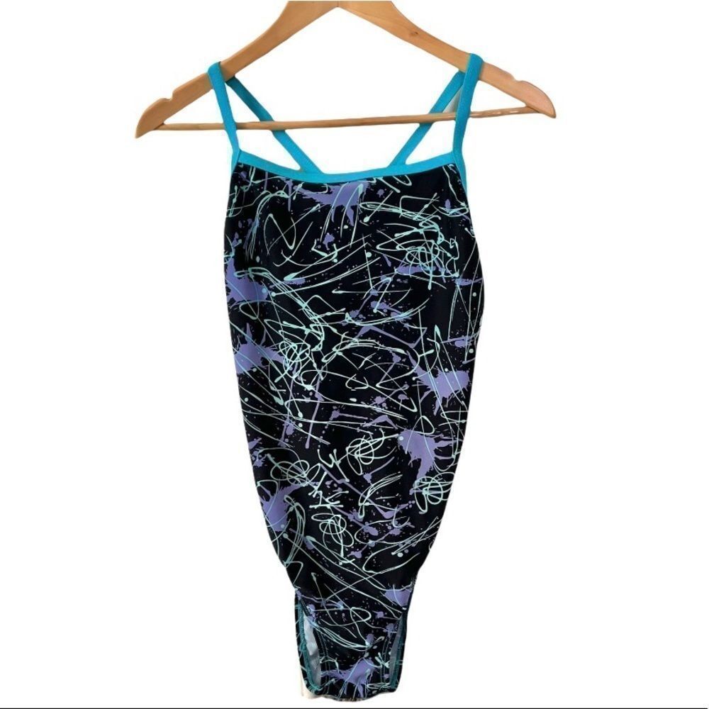 Waterpro blue and black one piece bathing suit